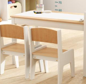 lot 29 image: Kids Art Table & Chair Set with 2 Chairs & Paper Roll - Natural
