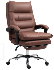 lot 71 image: Vinsetto Microfibre Massage Office Chair, Heated Reclining Chair with Footrest, Double-tier Padding, Swivel Wheels, Coffee