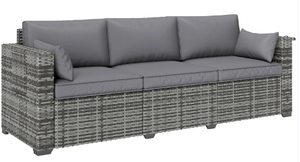 lot 72 image: Outsunny 3 Seater Wicker Sofa with Side Trays, Outdoor Patio Couch with 6 Thick Back Cushions, Deep Seating, Mixed Gray