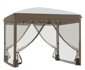 lot 73 image: Outsunny 10 x 10 Pop Up Canopy Tent with Netting, Instant Sun Shelter, Tents for Parties, Height Adjustable, with Wheeled Carry Bag