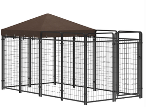 lot 74 image: PawHut Dog Kennel Outdoor with Waterproof Canopy, Dog Run with Galvanized Chain Link, Secure Lock, for Backyard and Patio, Large and Medium Sized Breeds, Chickens, Ducks, 9.3 x 4.6 x 5.2