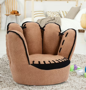 lot 80 image: Costway Baseball Glove Shaped Faux Leather Kids Armrest Chairs in Brown