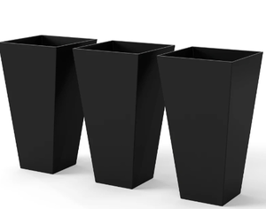 lot 100 image: Outsunny Tall Planters for Outdoor Plants Set of 3, 28 In Taper Planters with Drainage Holes, Indoor Grande Plant Pots, Front Porch Decor (Black)