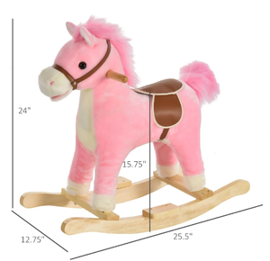 lot 102 image: Qaba Plush Rocking Horse, Wooden Rockers, Baby Rocker Chair with Sounds, Moving Mouth, Tail, Pink