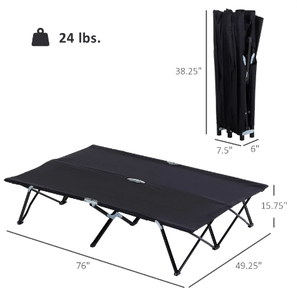 lot 103 image: Outsunny 2 Person Folding Camping Cot for Adults, 50 Extra Wide Outdoor Portable Sleeping Cot with Carry Bag, Elevated Camping Bed, Beach Hiking, Black