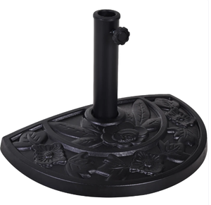 lot 106 image: Outsunny 20lbs Half Round Patio Umbrella Base Outdoor Decorative Resin Parasol Stand Holder for 1.5, 1.9 Pole, for Lawn, Deck, Backyard, Garden, Black