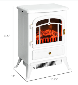 lot 107 image: HOMCOM Fireplace Stove, Electric Fireplace Heater with Realistic LED Flames and Logs, 725W1450W, White