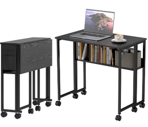 lot 113 image: HOMCOM Folding Computer Desk, Foldable Desk with Storage Bag, Shelf and Wheels for Small Spaces, Home Office, Black