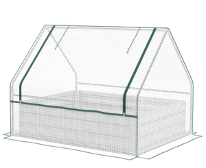 lot 114 image: Outsunny Raised Garden Bed, Outdoor Metal Planter Box with Mini Greenhouse, White and Silver