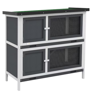 lot 118 image: PawHut Wooden Bunny Rabbit Hutch Small Animal Habitat with Ramp Removable Tray Weatherproof Roof IndoorOutdoor Gray