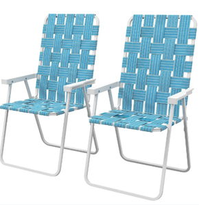 lot 121 image: Outsunny Set of 2 Patio Folding Chairs, Classic Outdoor Camping Chairs, Portable Lawn Chairs w Armrests, Blue