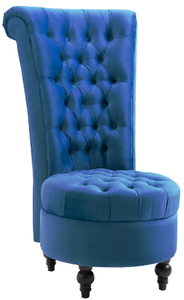 lot 123 image: HOMCOM Retro High Back Armless Royal Accent Chair Fabric Upholstered Tufted Seat for Living Room, Dining Room and Bedroom, Blue