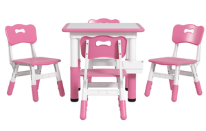 lot 128 image: Qaba Height Adjustable 5pc Toddler Table and Chair Set with Storage Box, Easy to Wipe for 18 Months - 5 Years, Pink