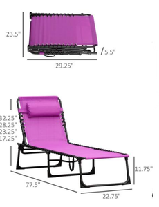 lot 133 image: Outsunny Folding Chaise Lounge Pool Chair with 4-Position Reclining Back, Pillow, Breathable Mesh & Bungee Seat, Purple