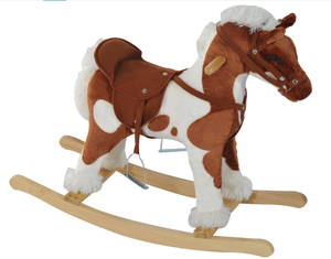 lot 153 image: Qaba Wooden Toddler Rocking Horse, Kids Plush Ride on Horse Toy Animal Rocker with Nursery Rhyme Music Brown