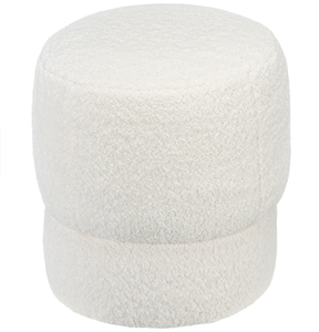 lot 208 image: HOMCOM Round Ottoman, Upholstered Foot Stool, Teddy Fleece Fabric for Living Room, Entryway, White