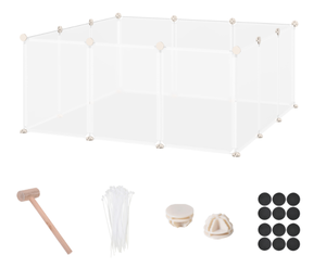 lot 209 image: PawHut Pet Playpen DIY Small Animal Cage Open Enclosure Portable Plastic Fence 12 Panels for Guinea Pig Hedgehog White, 18 x 14