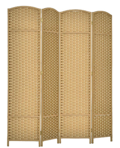 lot 217 image: HOMCOM Room Divider, 4 Panel Folding Privacy Screen, 5.6 Tall Freestanding Wall Partition for Home Office, Bedroom, Nature Wood