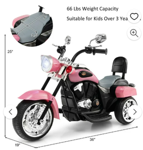 lot 222 image: Costway 6V Kids Ride on Chopper Motorcycle 3 Wheel Trike with Headlight and Horn Pink
