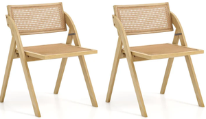 lot 223 image: Set of 2 Giantex Folding Dining Chairs Set, Wooden Folding Chair with Rattan Backrest & Seat
