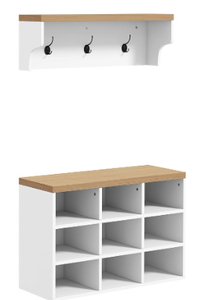 lot 233 image: HOMCOM 2-in-1 Coat Rack Shoe Bench Set, 5-Hook Hall Tree with Bench and Shoe Storage for 9 Pairs of Shoes for Entryway, Hallway, White