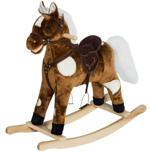 lot 236 image: Qaba Kids Metal Plush Ride-On Rocking Horse Chair Toy With Nursery Rhyme Music - Dark Brown