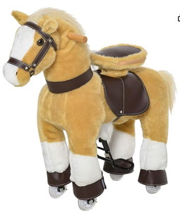 lot 241 image: Qaba Ride on Horse, Plush Walking Horse Toy, Kids Riding Chair with Wheels for Kids 3-8 Years, Light Brown