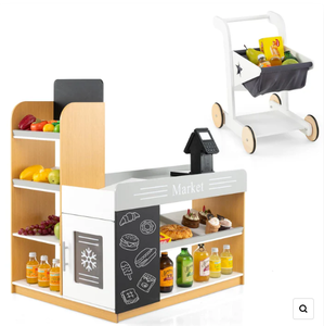 lot 243 image: Pretend Play Grocery Store Set with Shopping Cart and 2 Chalkboards
