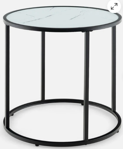 lot 246 image: 20 Living Room Modern Round Side Table w Faux Marble Glass Top & Metal Frame