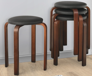 lot 257 image: Costway Set of 4 Bentwood Round Stool Stackable Dining Chair wPadded Seat Black