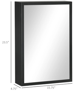 lot 265 image: kleankin Wall-Mounted Medicine Cabinet with Mirror, Stainless Steel Bathroom Mirror Cabinet Wall Mounted with Storage Shelves for Living Room and Laundry Room, Black