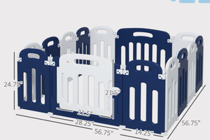 lot 274 image: Qaba Foldable Baby Playpen, 57 x 57 Baby Play Yard, Kids Activity Center with Anti-Slip Base, 14 Panels