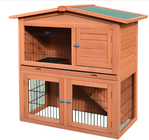 lot 277 image: Pawhut 40 Wooden Rabbit Hutch Bunny Cage Small Animal House with No Leak Tray, Ramp, Weatherproof Roof for Outdoor
