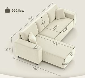 lot 278 image: HOMCOM Corner Sofa with Reversible Chaise Lounge, Corduroy L-Shaped Sectional Sofa with Pocket Spring, Cream