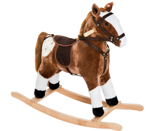 lot 285 image: Qaba Kids Plush Toy Rocking Horse Pony Toddler Ride on Animal for Girls Pink Birthday Gifts with Realistic Sounds, Brown
