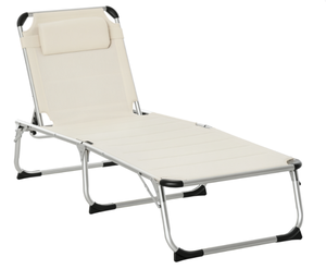 lot 287 image: Outsunny Folding Lounge Chair Outdoor 5-Level Reclining Chaise Lounge Chair Outdoor Camping Tanning Chair with Aluminum Frame, Padding, and Headrest for Beach, Yard, Patio, Pool