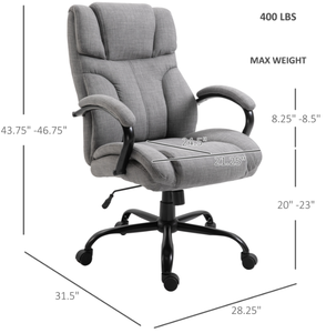 lot 289 image: Vinsetto 500lbs Big and Tall Office Chair with Wide Seat, Ergonomic Executive Computer Chair with Adjustable Height, Swivel Wheels and Linen Finish, Light Gray
