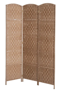 lot 304 image: HOMCOM 6 Tall Wicker Weave 3 Panel Room Divider Wall Divider, Natural Wood