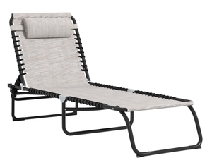 lot 308 image: Outsunny Foldable Chaise Lounge, 3-Position Reclining Back, Portable design and Breathable Mesh for Poolside, Camping, Hiking - Cream White
