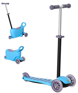 lot 309 image: Qaba 3-in-1 Ride On Push Car, Kids Scooter, Sliding Walker, Push Rider, with Adjustable Handlebar, 3 Balanced Wheels, Removable Storage Seat, for Boys and Girls Aged 2-6 Years Olds, Blue