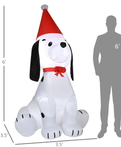 lot 311 image: HOMCOM 6ft Christmas Inflatables Outdoor Decorations Puppy Dog Wearing a Santa Hat, Blow-Up Yard Christmas Decor with LED Lights Display