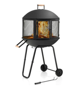 lot 329 image: Costway 28 Black Portable Fire Pit on Wheels with Log Grate