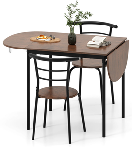 lot 335 image: 3 Pcs Foldable Dining Table Set Expandable Table with 2 Chairs-Rustic Brown
