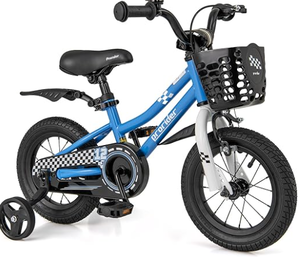 lot 336 image: COSTWAY Kids Bike, 12 14 16 18 Inch Toddler Bike for Boys & Girls Aged 3-8 Years Old, Kids Bicycle wRemovable Training Wheels, Handbrake & Coaster Brake, Basket, Bell