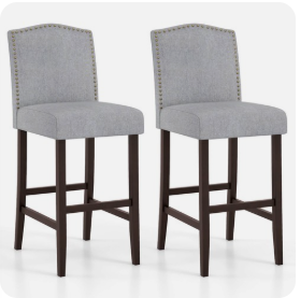lot 364 image: Costway Set of 2 Bar Stools 30 Upholstered Kitchen Breakfast Nailhead Bar