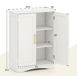 lot 400 image: Costway JV12614WH Bathroom Floor Storage Cabinet with 2 Doors & Adjustable Shelves - White