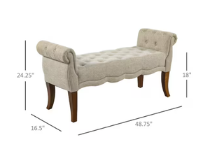 lot 403 image: HOMCOM Traditional Style End of Bed Bench, Upholstered Entryway Bench with Button Tufted and Rounded Arm, Beige