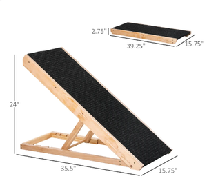 lot 405 image: PawHut Elevated Dog Ramp for Bed, Foldable and Height Adjustable Pet Ramp for Cats with Non-Slip Finish, Pine 35.5 L x 16 W x 24 H