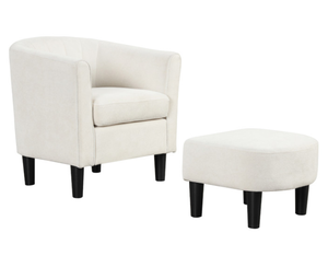 lot 21 image: Upholstered Teddy Velvet Club Barrel Chair with Ottoman with Footrest