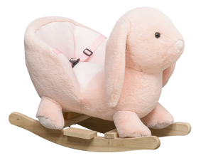lot 139 image: Qaba Rabbit Wooden Rocking Horse with Sound, Pink
